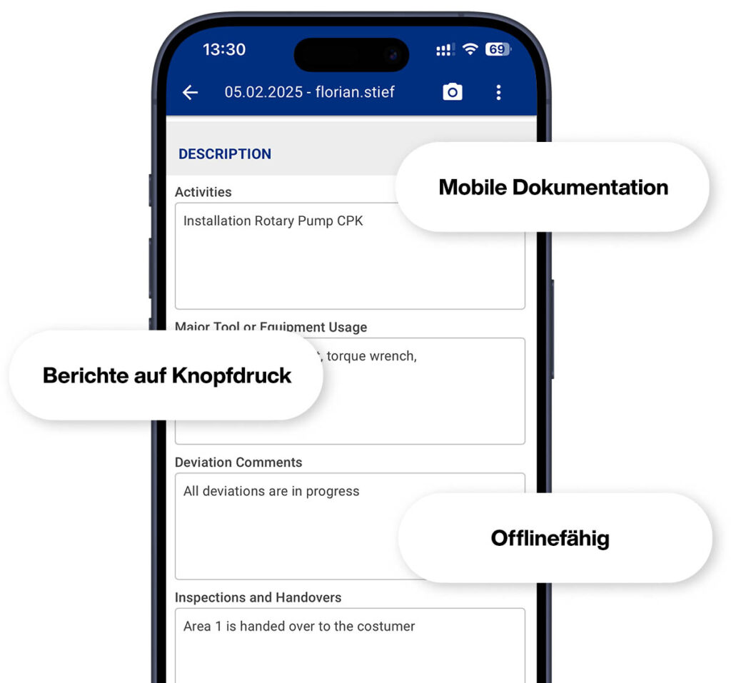 Insite LMS App für digitale Bautagebücher auf einem Smartphone.
