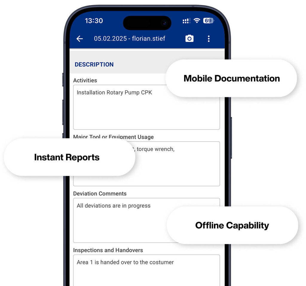 Insite LMS App für digitale Bautagebücher auf einem Smartphone.