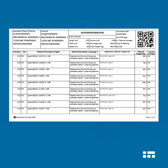 Transportdokument mit QR-Code: Dieser wird mit Material Management App auf der Baustelle gescannt