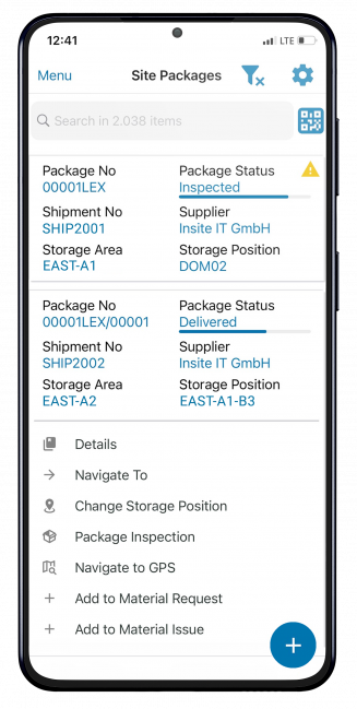 Im Bereich Materialverfolgung ist das etablierte System Insite LMS. Smartphone mit Insite LMS als Material Tracking Software.