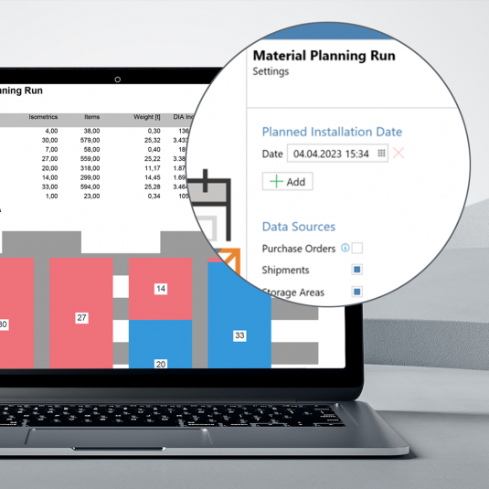 Buildability Analyses: determine at the push of a button which pipe systems can be built with the bulk material that has already been stored or will soon be delivered. "Material Planning Run" in Insite LMS