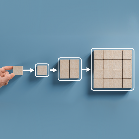 Stellen Sie die Datenqualität VON ANFANG an sicher. Material Tracking Software einführen: Datenqualität ist zentral. Im Bild sieht man eine Hand, die einen Würfel hält, diesem folgen weitere identische Würfel in einer Reihe, sodass am Ende alle Würfel gut zusammenpassen.
